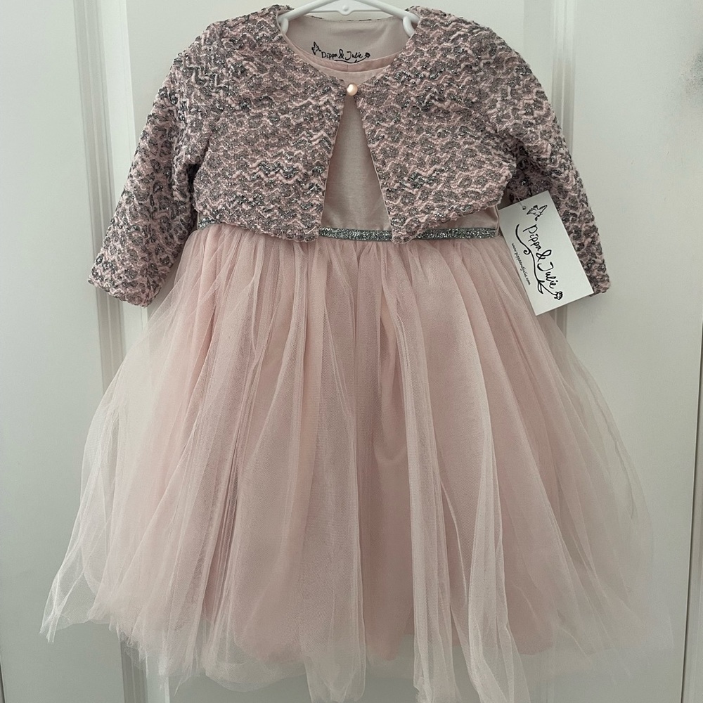 Pippa and Julie Blush Pink and Silver with Cardigan Dress - 2T New